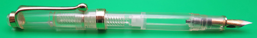 ITEM #6639: FOUNTAIN PEN REVOLUTION INDUS FOUNTAIN PEN IN CLEAR. 2TONE ULTRA-FLEXIBLE NIB IN MED/FINE.